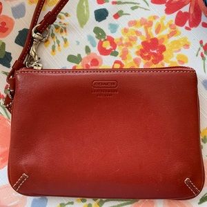 Coach Red Leather Double Corner Zip Wristlet
